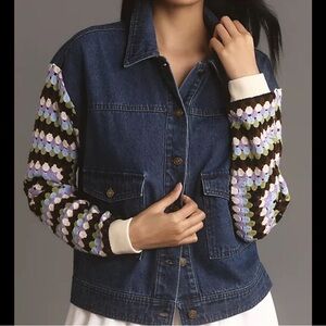 Anthropologie Crochet-Sleeve Denim Jacket Size Small